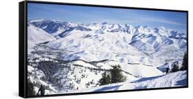 Tourists Skiing in Snow Covered Landscape, Sun Valley, Blaine County, Idaho, USA-null-Framed Stretched Canvas