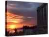 Tourists Stand Outside the Temple of Poseidon at Cape Sounion-null-Stretched Canvas