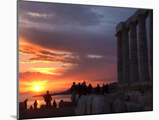 Tourists Stand Outside the Temple of Poseidon at Cape Sounion-null-Mounted Photographic Print