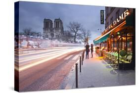 Tourists Stop to Photograph Notre Dame De Paris Cathedral at Dawn, Paris, France, Europe-Julian Elliott-Stretched Canvas