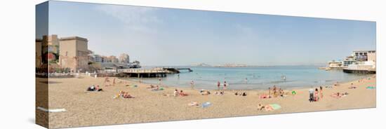 Tourists Sunbathing on the Beach, Catalans Beach, Marseille, Bouches-Du-Rhone, France-null-Stretched Canvas