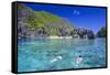 Tourists Swimming in the Crystal Clear Water in the Bacuit Archipelago, Palawan, Philippines-Michael Runkel-Framed Stretched Canvas