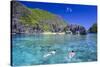 Tourists Swimming in the Crystal Clear Water in the Bacuit Archipelago, Palawan, Philippines-Michael Runkel-Stretched Canvas