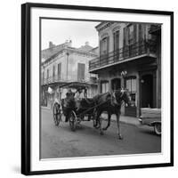 Tourists Take in the Scenery Via Horse-Drawn Carriage on Royal Street in New Orleans-null-Framed Photographic Print