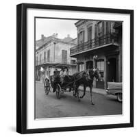 Tourists Take in the Scenery Via Horse-Drawn Carriage on Royal Street in New Orleans-null-Framed Photographic Print