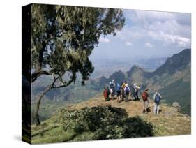 Tourists Trekking, Simien Mountains National Park, Unesco World Heritage Site, Ethiopia, Africa-David Poole-Stretched Canvas