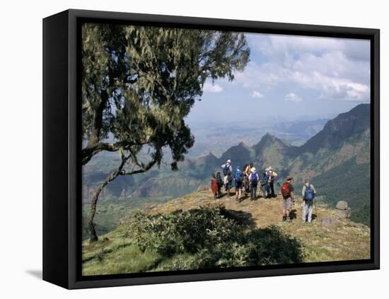 Tourists Trekking, Simien Mountains National Park, Unesco World Heritage Site, Ethiopia, Africa-David Poole-Framed Stretched Canvas