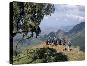 Tourists Trekking, Simien Mountains National Park, Unesco World Heritage Site, Ethiopia, Africa-David Poole-Stretched Canvas