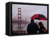 Tourists Use an Umbrella During a Light Rain, Looking at the Golden Gate Bridge in San Francisco-null-Framed Stretched Canvas