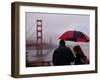 Tourists Use an Umbrella During a Light Rain, Looking at the Golden Gate Bridge in San Francisco-null-Framed Photographic Print