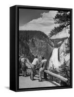 Tourists Viewing Waterfall in Yellowstone National Park-Alfred Eisenstaedt-Framed Stretched Canvas