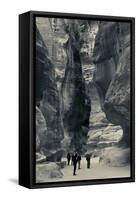 Tourists walking through the Siq, Petra, Wadi Musa, Jordan-null-Framed Stretched Canvas