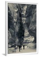 Tourists walking through the Siq, Petra, Wadi Musa, Jordan-null-Framed Premium Photographic Print