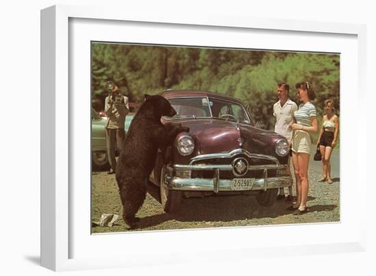 Tourists Watching Black Bear-null-Framed Art Print