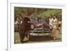 Tourists Watching Black Bear-null-Framed Art Print