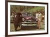 Tourists Watching Black Bear-null-Framed Art Print