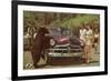 Tourists Watching Black Bear-null-Framed Art Print