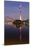 Tower at a Harbor, Rheinturm Tower, Media Harbour, Dusseldorf, North Rhine Westphalia, Germany-null-Mounted Photographic Print