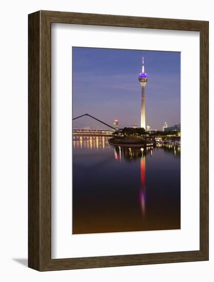 Tower at a Harbor, Rheinturm Tower, Media Harbour, Dusseldorf, North Rhine Westphalia, Germany-null-Framed Photographic Print