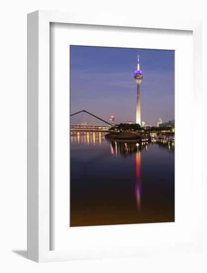 Tower at a Harbor, Rheinturm Tower, Media Harbour, Dusseldorf, North Rhine Westphalia, Germany-null-Framed Photographic Print