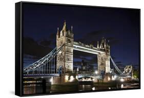 Tower Bridge across the Thames, at Night, London, England, Uk-Axel Schmies-Framed Stretched Canvas