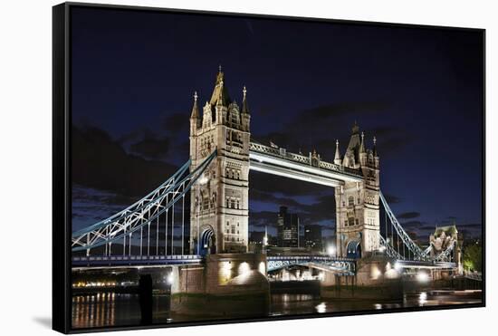 Tower Bridge across the Thames, at Night, London, England, Uk-Axel Schmies-Framed Stretched Canvas