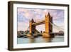 Tower Bridge and a London bus in the afternoon light, London-Ed Hasler-Framed Photographic Print
