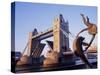 Tower Bridge and Bank-Side Fountain Sculpture, London, England, UK-Roy Rainford-Stretched Canvas