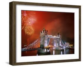 Tower Bridge and Fireworks, London, England-Steve Vidler-Framed Photographic Print