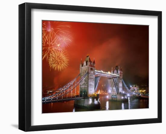 Tower Bridge and Fireworks, London, England-Steve Vidler-Framed Photographic Print