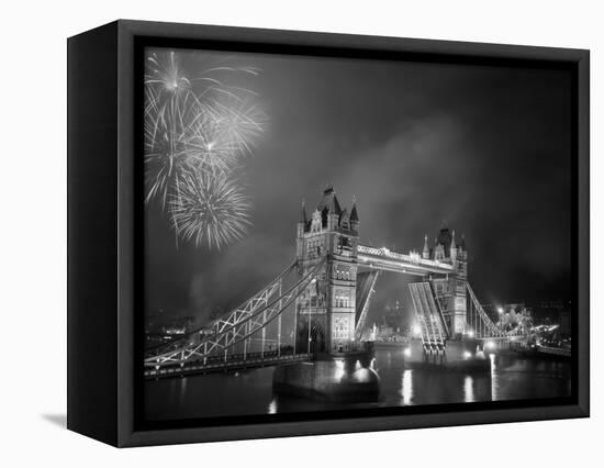 Tower Bridge and Fireworks, London, England-Steve Vidler-Framed Stretched Canvas