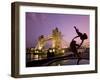 Tower Bridge and Girl with a Dolphin Fountain Statue at Dusk, London, England-Michele Falzone-Framed Photographic Print