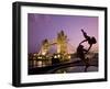 Tower Bridge and Girl with a Dolphin Fountain Statue at Dusk, London, England-Michele Falzone-Framed Photographic Print