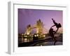 Tower Bridge and Girl with a Dolphin Fountain Statue at Dusk, London, England-Michele Falzone-Framed Photographic Print