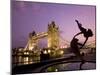 Tower Bridge and Girl with a Dolphin Fountain Statue at Dusk, London, England-Michele Falzone-Mounted Photographic Print