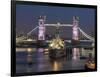 Tower Bridge and HMS Belfast on the River Thames at dusk, London, England, United Kingdom, Europe-Charles Bowman-Framed Photographic Print