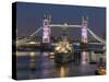 Tower Bridge and HMS Belfast on the River Thames at dusk, London, England, United Kingdom, Europe-Charles Bowman-Stretched Canvas