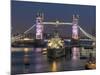 Tower Bridge and HMS Belfast on the River Thames at dusk, London, England, United Kingdom, Europe-Charles Bowman-Mounted Photographic Print