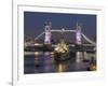 Tower Bridge and HMS Belfast on the River Thames at dusk, London, England, United Kingdom, Europe-Charles Bowman-Framed Photographic Print