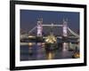 Tower Bridge and HMS Belfast on the River Thames at dusk, London, England, United Kingdom, Europe-Charles Bowman-Framed Photographic Print