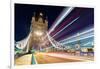 Tower Bridge and light traffic trails, The Shard in the background, London, England, United Kingdom-John Guidi-Framed Photographic Print