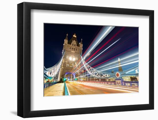 Tower Bridge and light traffic trails, The Shard in the background, London, England, United Kingdom-John Guidi-Framed Photographic Print