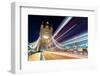 Tower Bridge and light traffic trails, The Shard in the background, London, England, United Kingdom-John Guidi-Framed Photographic Print