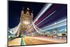 Tower Bridge and light traffic trails, The Shard in the background, London, England, United Kingdom-John Guidi-Mounted Photographic Print