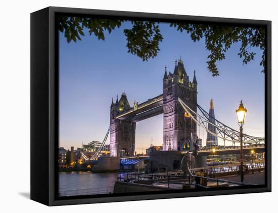 Tower Bridge and Shard at dusk, London, England, United Kingdom, Europe-Charles Bowman-Framed Stretched Canvas