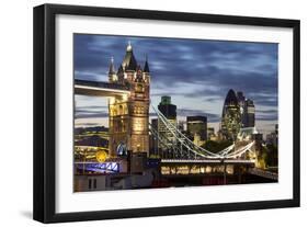 Tower Bridge and the City of London at Night, London, England, United Kingdom, Europe-Miles Ertman-Framed Photographic Print