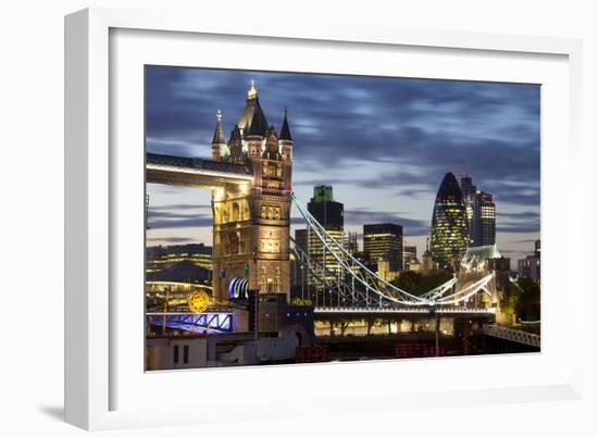 Tower Bridge and the City of London at Night, London, England, United Kingdom, Europe-Miles Ertman-Framed Photographic Print