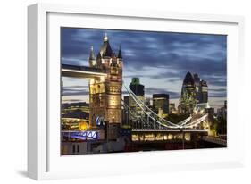 Tower Bridge and the City of London at Night, London, England, United Kingdom, Europe-Miles Ertman-Framed Photographic Print