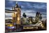 Tower Bridge and the City of London at Night, London, England, United Kingdom, Europe-Miles Ertman-Mounted Photographic Print