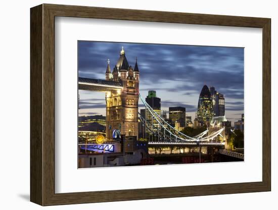 Tower Bridge and the City of London at Night, London, England, United Kingdom, Europe-Miles Ertman-Framed Photographic Print